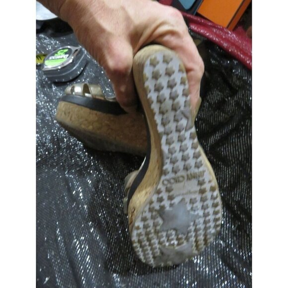 Jimmy Choo Vintage Luxury Italian Leather and Cork Ankle Strap Wedges Metallic - Picture 8 of 9